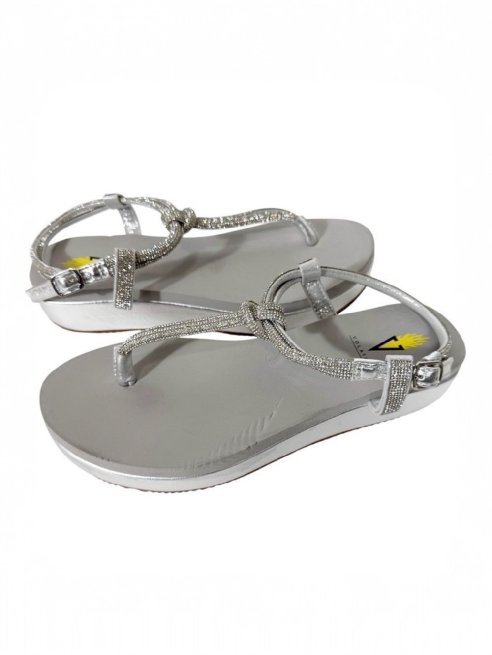VOLATILE Womens Calypso Knotted Silver Rhinestones Embellished Wedge Sandal Sz 8 - Picture 1 of 7